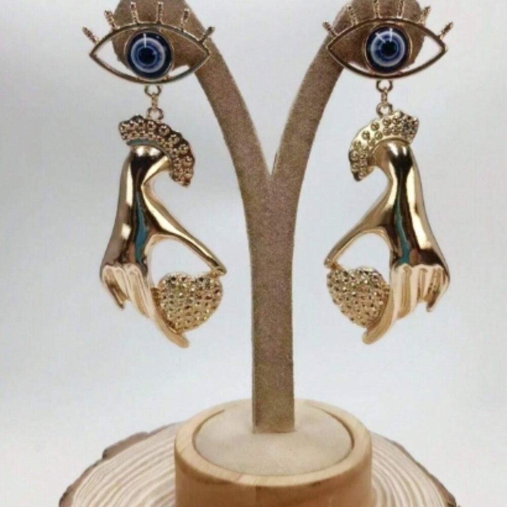 Evil Eye Heart Hand Earrings New